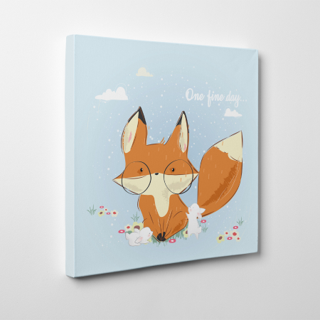 Tablouri canvas Copii - Tablou canvas cu desene pentru camera copiilor, O zi frumoasa cu vulpea si iepurasii