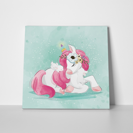 Tablouri canvas Copii - Tablou canvas cu desene pentru camera copiilor, Unicornul si iepurasii