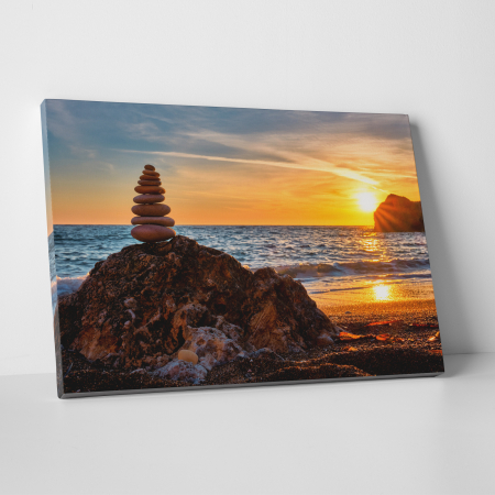 Tablouri canvas Feng Shui - Tablou canvas Feng Shui, motiv oriental, Harmony Stone Stack Beach