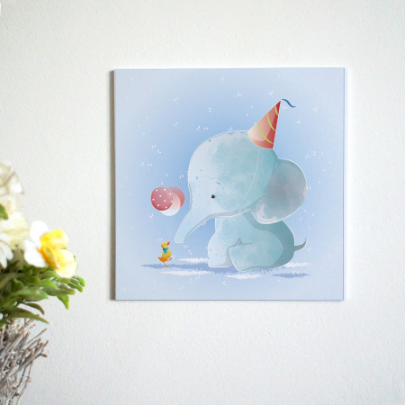 Tablouri PVC - Tablou panou PVC cu desene pentru camera copiilor, Baby Elephant Having Birthday