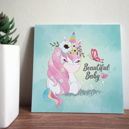 Tablou panou PVC cu desene pentru camera copiilor, Cute Unicorn Sitting Back Side [1]