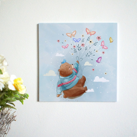 Tablouri PVC - Tablou panou PVC cu desene pentru camera copiilor, Flying Bear with Butterflies