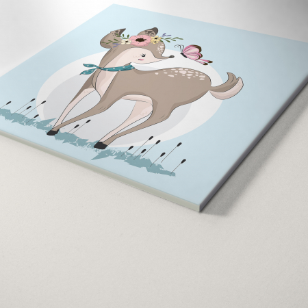 Tablou panou PVC cu desene pentru camera copiilor, Little Deer Playing with Butterfly [2]