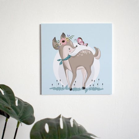 Tablouri PVC - Tablou panou PVC cu desene pentru camera copiilor, Little Deer Playing with Butterfly