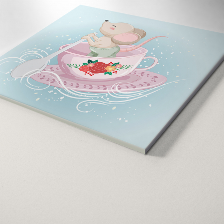 Tablou panou PVC cu desene pentru camera copiilor, Little Mouse Bowing on Tea Cup [2]