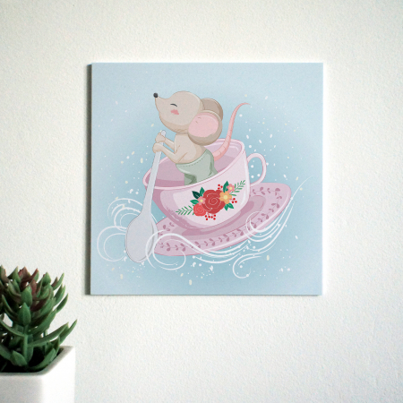 Tablouri PVC - Tablou panou PVC cu desene pentru camera copiilor, Little Mouse Bowing on Tea Cup