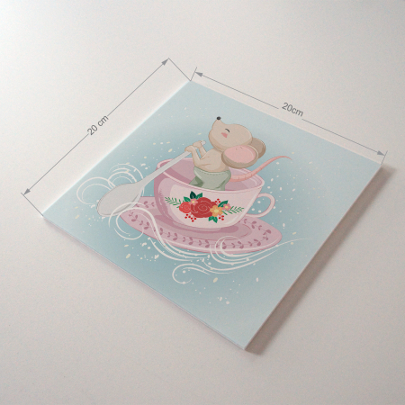 Tablou panou PVC cu desene pentru camera copiilor, Little Mouse Bowing on Tea Cup [3]