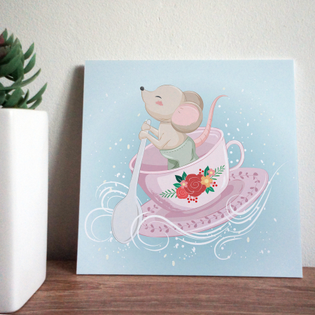 Tablou panou PVC cu desene pentru camera copiilor, Little Mouse Bowing on Tea Cup [1]