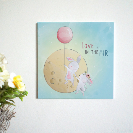 Tablouri PVC - Tablou panou PVC cu desene pentru camera copiilor, Love is in the air bunny love