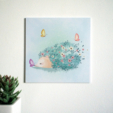 Tablouri PVC - Tablou panou PVC cu desene pentru camera copiilor, Spring Hedgehog & Butterflies