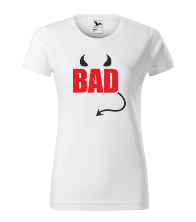 Mesaje haioase - Tricou alb/negru cu mesaj, Bad Devil