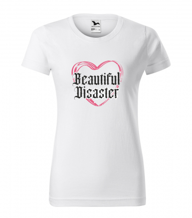 Mesaje haioase - Tricou alb/negru cu mesaj, Beautiful Disaster