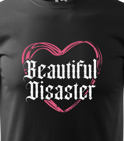 Tricou alb/negru cu mesaj, Beautiful Disaster [1]