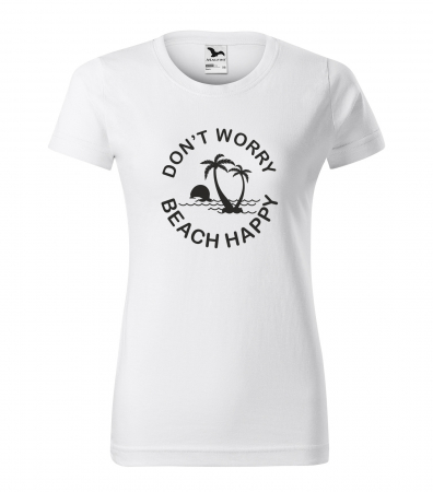 Mesaje haioase - Tricou alb/negru cu mesaj, Dont Worry, Beach Happy