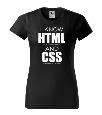 Mesaje inteligente - Tricou alb/negru cu mesaj, I Know HTML and CSS