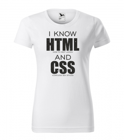 Mesaje inteligente - Tricou alb/negru cu mesaj, I Know HTML and CSS
