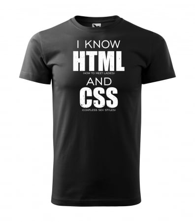 Mesaje inteligente - Tricou alb/negru cu mesaj, I Know HTML and CSS