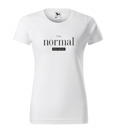 Mesaje animale - Tricou alb/negru cu mesaj, I Was Normal Three Cats Ago