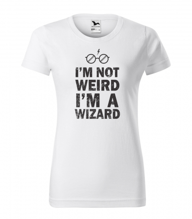 Mesaje haioase - Tricou alb/negru cu mesaj, Im Not Weird. Im a Wizard