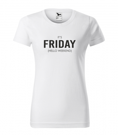Mesaje haioase - Tricou alb/negru cu mesaj, Its Friday. Hello Weekend