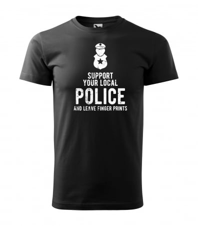 Mesaje inteligente - Tricou alb/negru cu mesaj, Leave Fingerprints. Help the Police