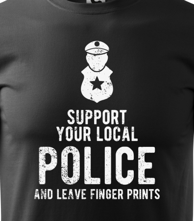 Tricou alb/negru cu mesaj, Leave Fingerprints. Help the Police [1]