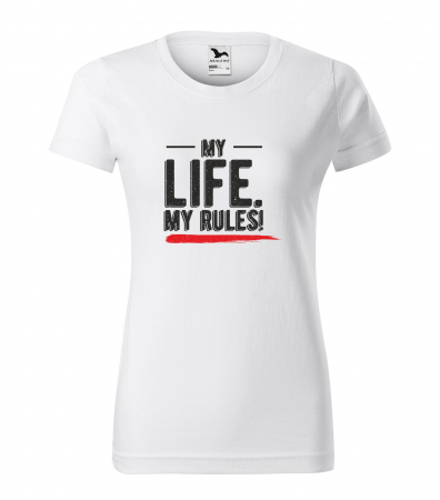 Mesaje motivationale - Tricou alb/negru cu mesaj, My Life. My Rules