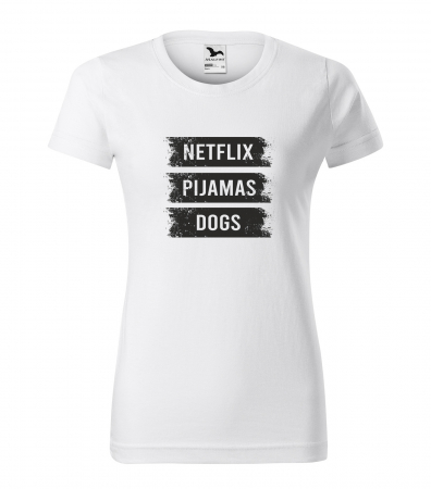 Mesaje animale - Tricou alb/negru cu mesaj, Netlix. Pijamas. Dogs