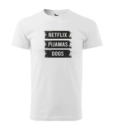 Mesaje animale - Tricou alb/negru cu mesaj, Netlix. Pijamas. Dogs