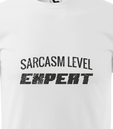 Tricou alb/negru cu mesaj, Sarcasm Level: Expert [1]