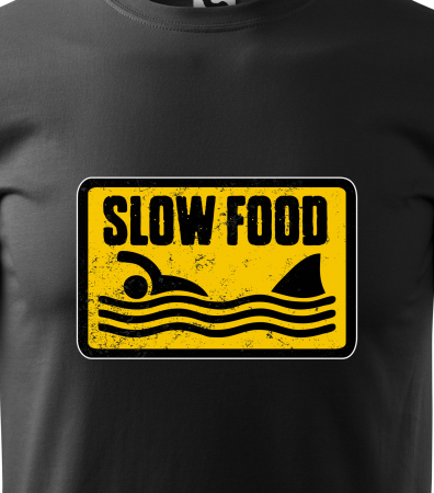 Tricou alb/negru cu mesaj, Slow Food [1]