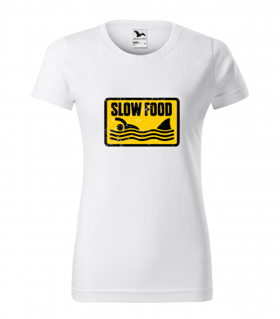Mesaje haioase - Tricou alb/negru cu mesaj, Slow Food