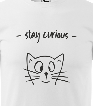 Tricou alb/negru cu mesaj, Stay Curious [1]