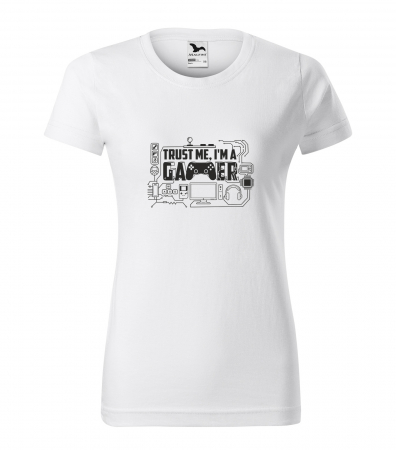 Mesaje inteligente - Tricou alb/negru cu mesaj, Trust Me. Im a Gamer