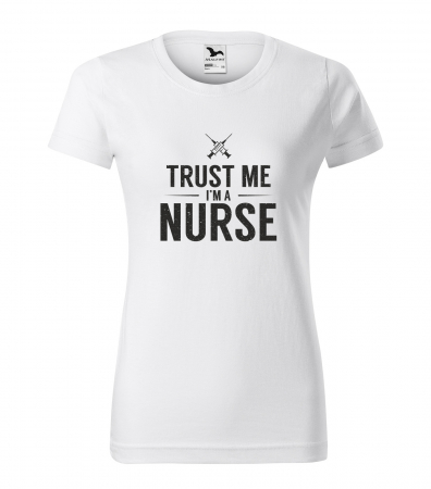 Mesaje inteligente - Tricou alb/negru cu mesaj, Trust Me. Im a Nurse
