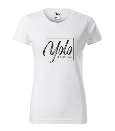 Mesaje haioase - Tricou alb/negru cu mesaj, Yolo. Mudafukas