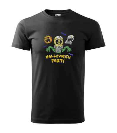 Detaliu Tricou Halloween Party (Craniu și Zombie) cu grafică verde neon [1]