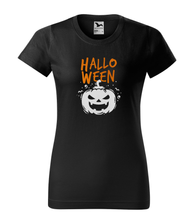 Halloween - Fotografie detaliu cu imprimeul Dovleac Alb (White Pumpkin) pe tricou negru