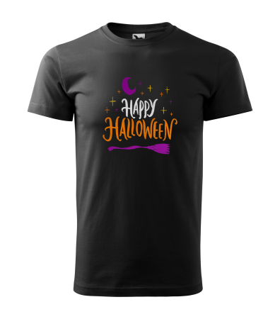 Detaliu Tricou Halloween Happy Halloween Broom (Mătură) cu lună și stele [1]