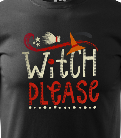 Detaliu Tricou Halloween Witch Please (Mătură) cu font tematic [2]