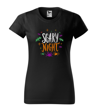 Detaliu Tricou Halloween Scary Night (Noapte Înspăimântătoare) cu grafică în culori neon [1]