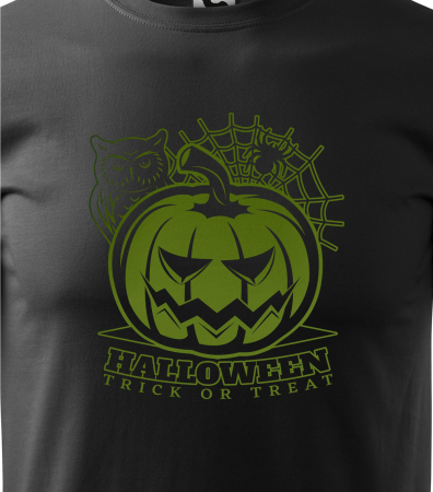 Detaliu Tricou Halloween Owl & Pumpkin (Bufniță și Dovleac) cu grafică verde neon [2]