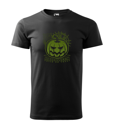 Halloween - Detaliu Tricou Halloween Owl & Pumpkin (Bufniță și Dovleac) cu grafică verde neon