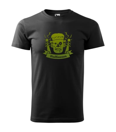 Halloween - Detaliu Tricou Halloween Frankenstein Head (Cap Frankenstein) cu efect neon