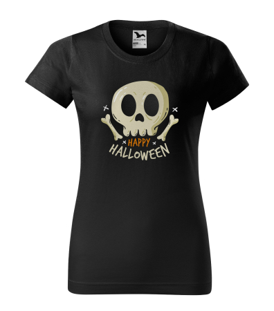 Halloween - Model imbracat in tricou Halloween cu Craniu (Skull) pe fundal negru