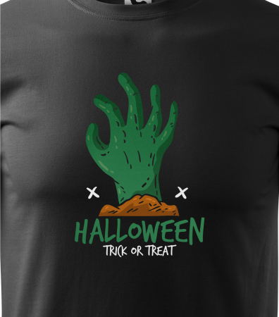 Model imbracat in tricou Halloween Green Horror Hand pe fundal negru [2]