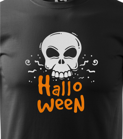 Detaliu Tricou Halloween White Scary Skull (Craniu Alb) pe tricou negru [2]