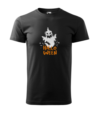 Detaliu Tricou Halloween White Ghost (Fantomă Albă) pe tricou negru [1]