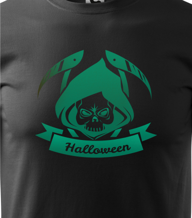 Detaliu Tricou Halloween Reaper (Secerătorul) cu coasă și craniu [2]