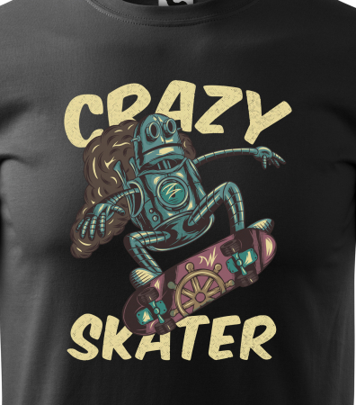Tricou, idee de cadou, pentru pasionatii de skateboard, Crazy Robot Skater [1]